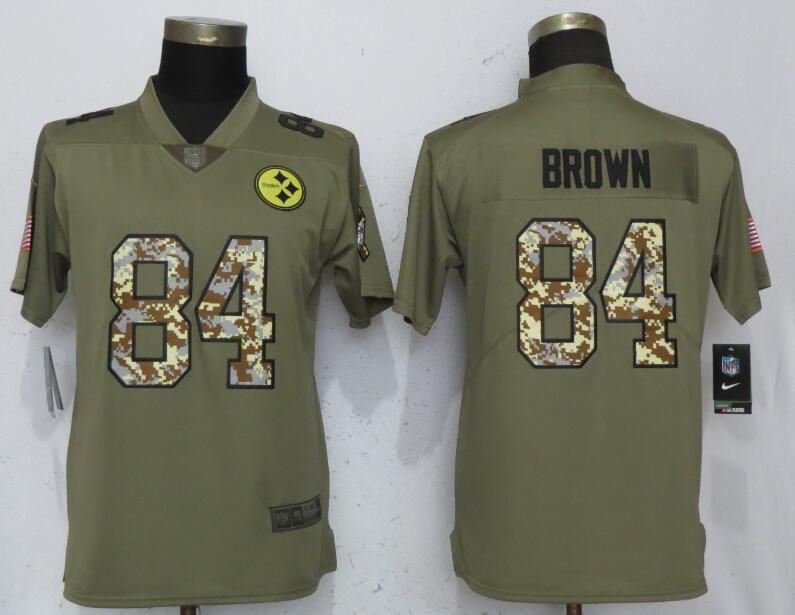 Women Pittsburgh Steelers #84 Brown Olive Camo Carson Nike Salute to Service Player NFL Jerseys